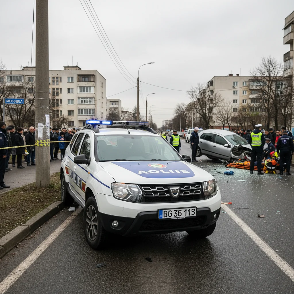 Autospecială de poliție implicată într-un accident rutier la Medgidia, județul Constanța
