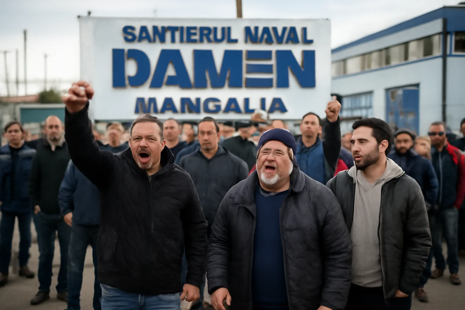 Angajații DAMEN Mangalia organizează un protest neașteptat din cauza salariilor restante pe ultimele trei luni