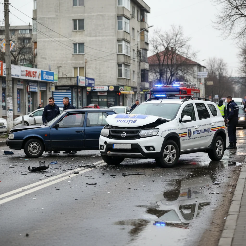 Autospecială de poliție aflată în misiune, implicată într-un accident rutier la Medgidia, județul Constanța