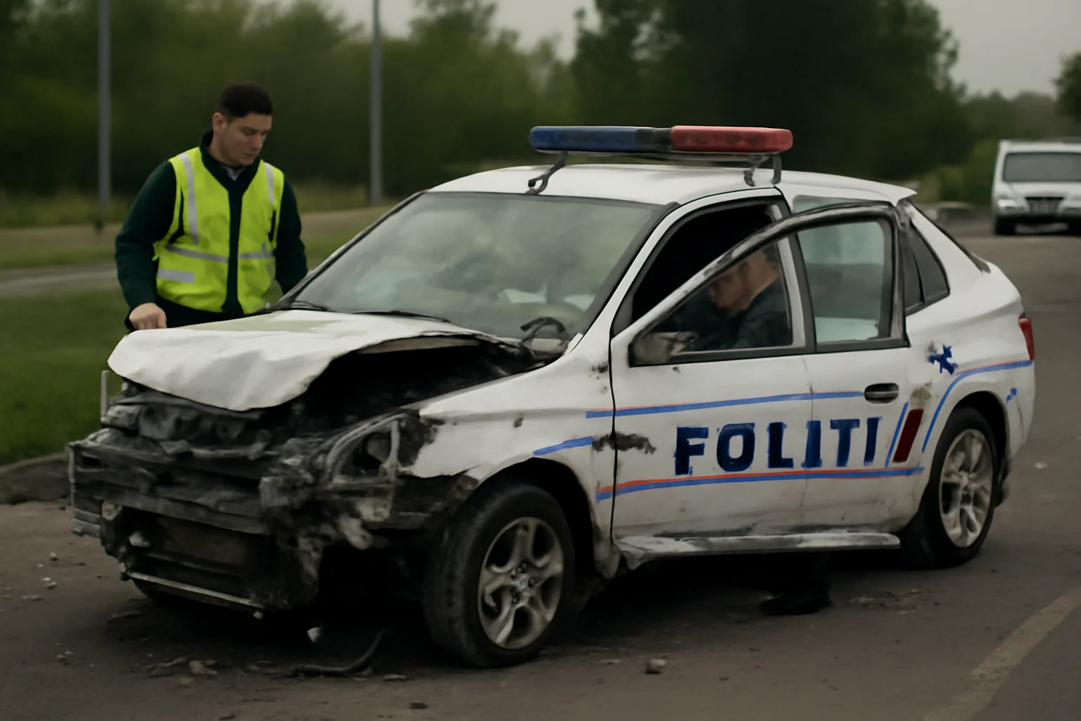 Autospecială de poliție implicată într-un accident la Cernavodă, județul Constanța