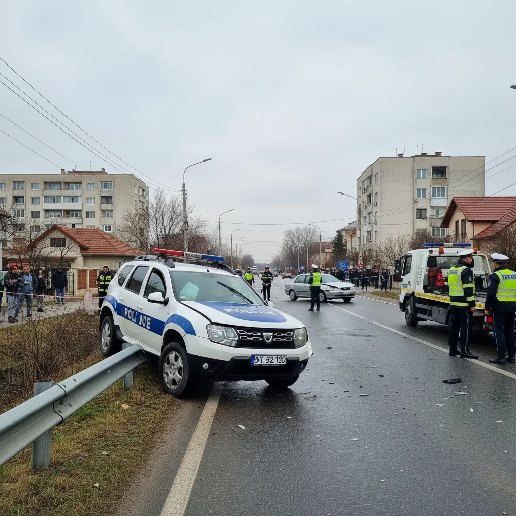 Autospecială de poliție implicată într-un accident la Medgidia, județul Constanța