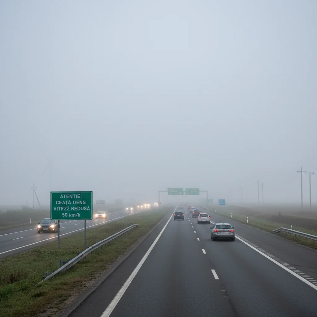 Ceață densă în mai multe localități și condițiile de trafic pe A2