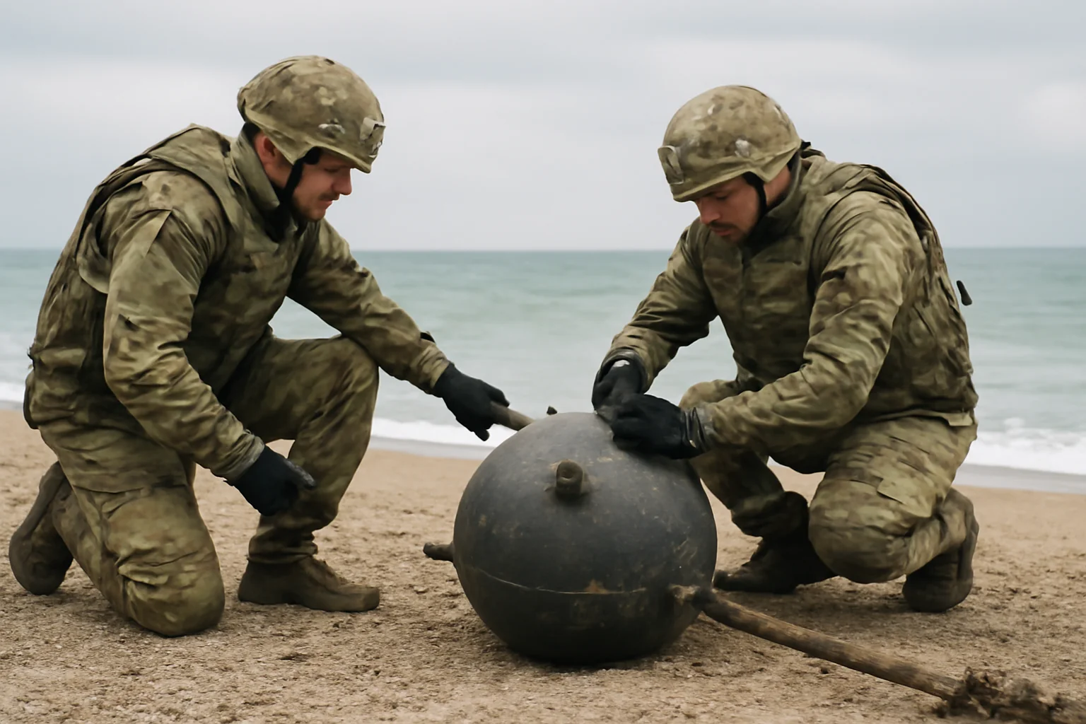 Mină marină descoperită la Vadu, neutralizată de militari la Capu Midia VIDEO.