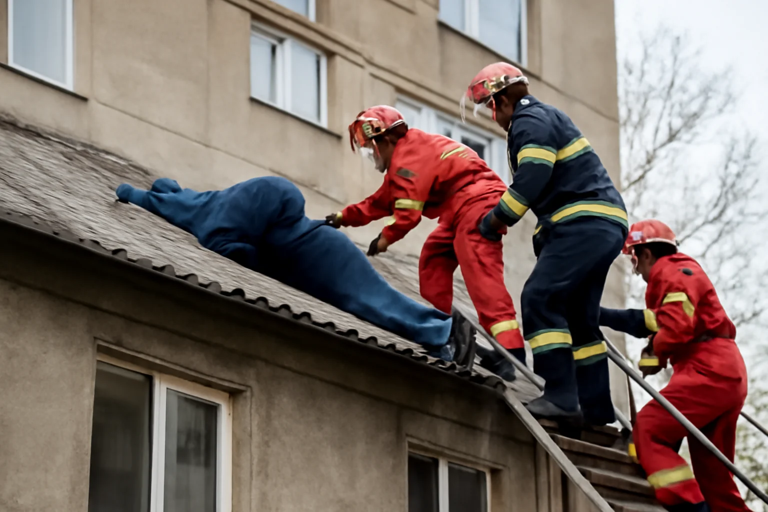 Salvatorii intervin la Constanța după ce o persoană a căzut pe acoperișul unei scări de bloc