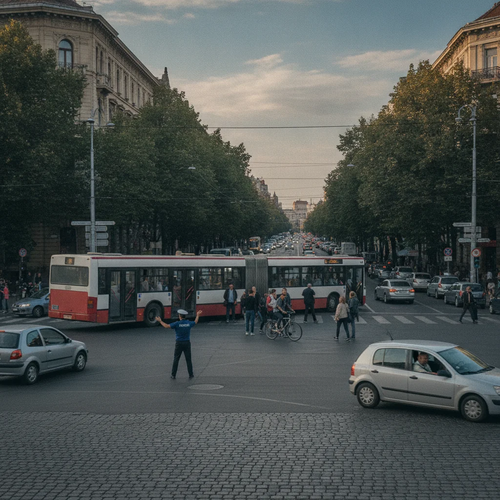 Trafic blocat temporar la intersecția Ferdinand – Mihai Viteazu din Constanța. Trei linii de autobuz au circulat deviat