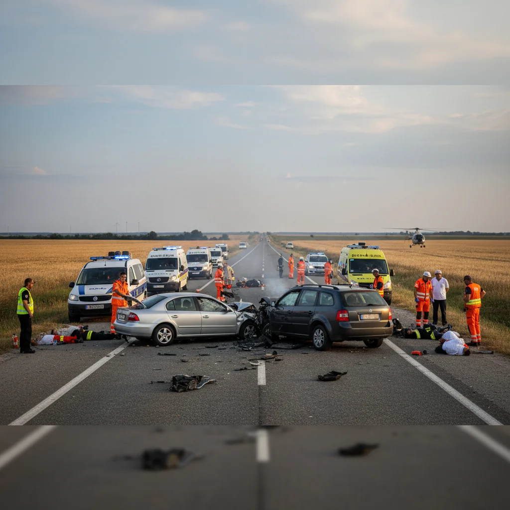 Zece persoane rănite într-un accident rutier în județul Constanța, după coliziunea frontală a două autoturisme